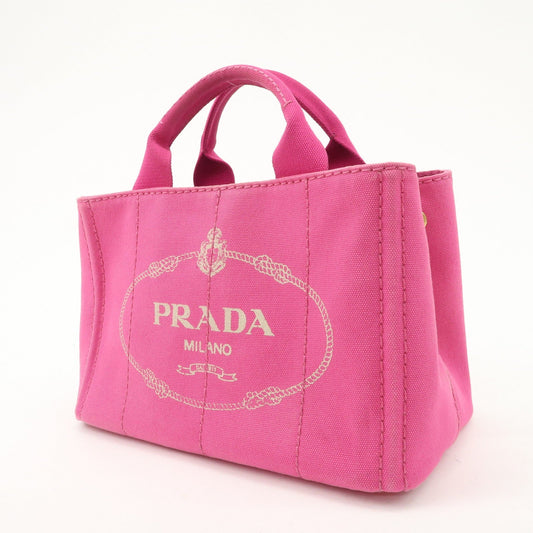 PRADA Logo Canapa Mini Canvas Tote Bag Hand Bag Pink BN2439  d