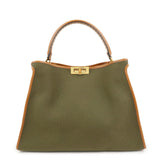 FENDI Peekaoo Canvas Leather Hand Bag Khaki Brown 8BN304