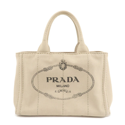 PRADA Logo Canapa Mini Canvas Tote Bag Hand Bag Beige 1BG439  d