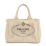 PRADA Logo Canapa Mini Canvas Tote Bag Hand Bag Beige 1BG439  d