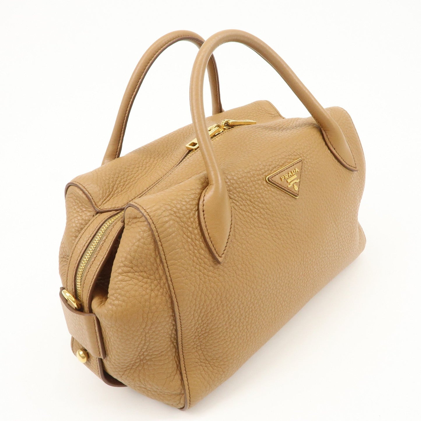 PRADA Triangle Logo Leather 2Way Bag Boston Bag Hand Bag Brown 1BB031  d