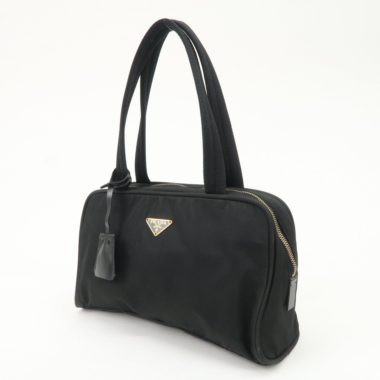 PRADA Triangle Logo Leather Nylon Hand Bag Shoulder Bag Black BR0141  d