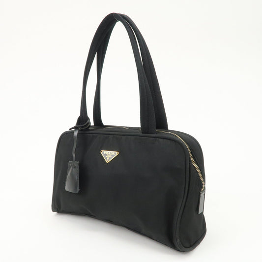 PRADA Triangle Logo Leather Nylon Hand Bag Shoulder Bag Black BR0141  d