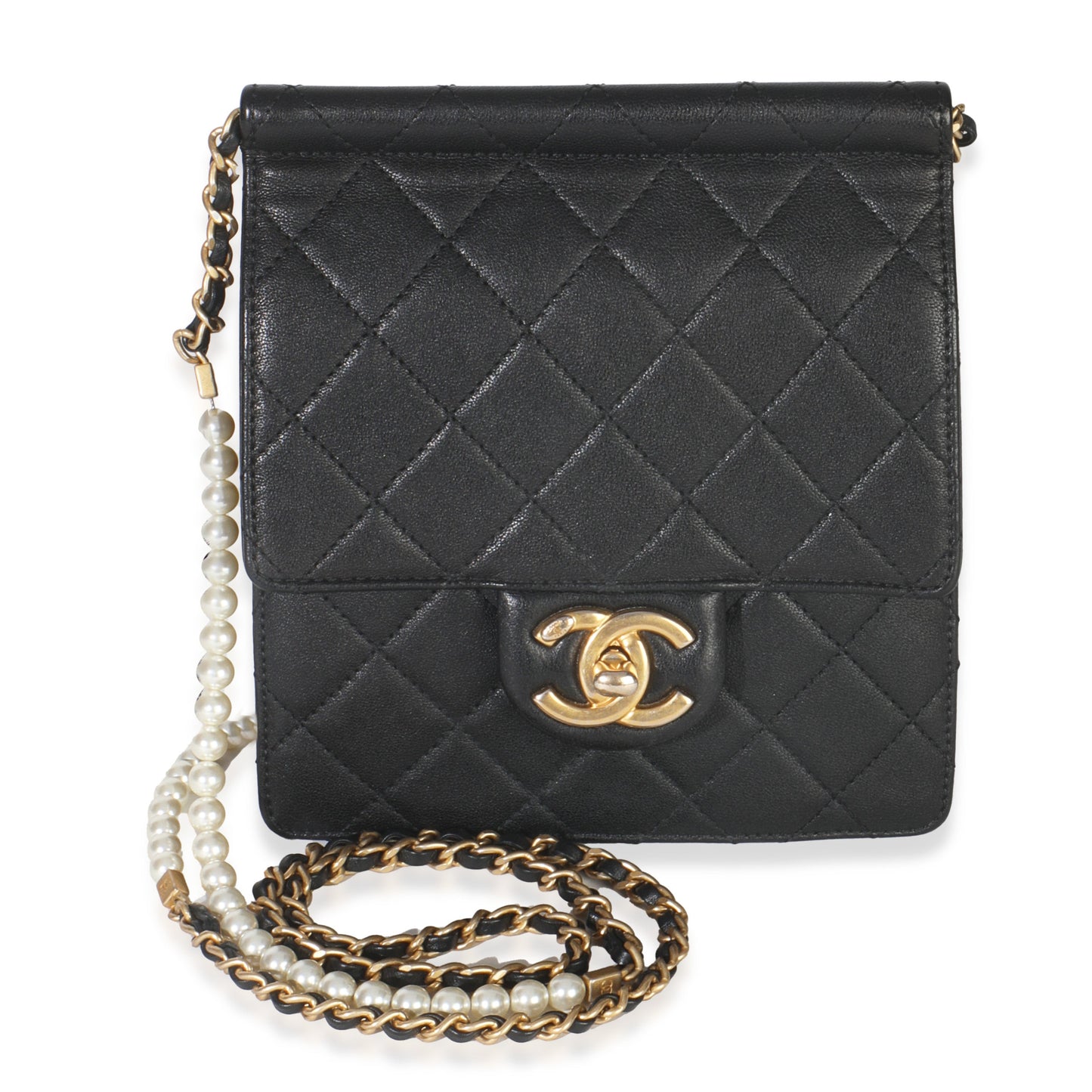 Chanel Black Quilted Goatskin Vertical Chic Pearls Flap Bag