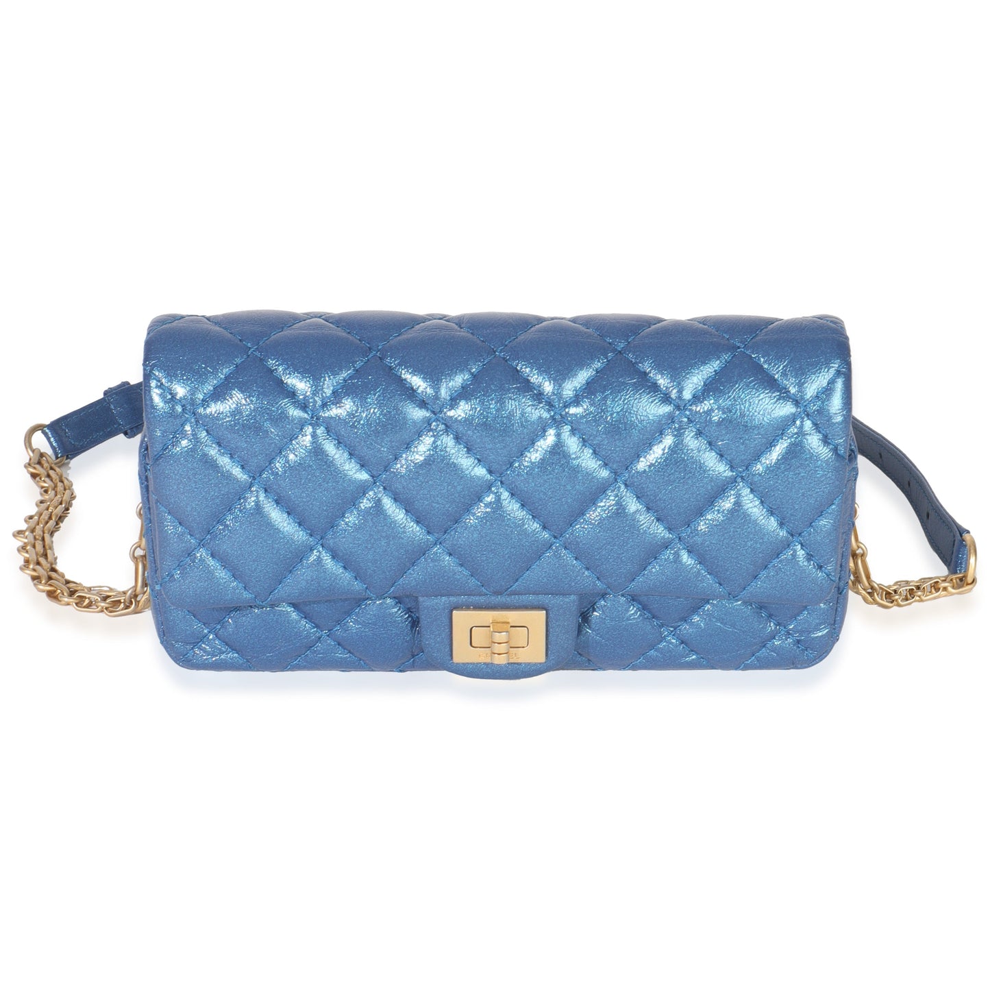 Chanel Blue Metallic Aged Quilted Calfskin 2.55 Reissue Flap Belt Bag