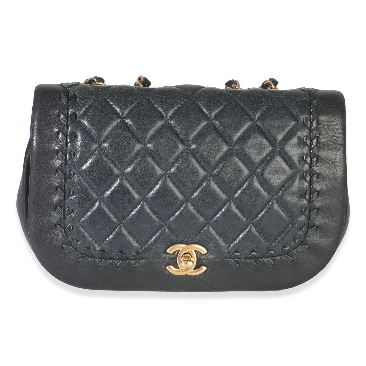 Chanel Black Quilted Lambskin CC Braided Saddle Flap Bag