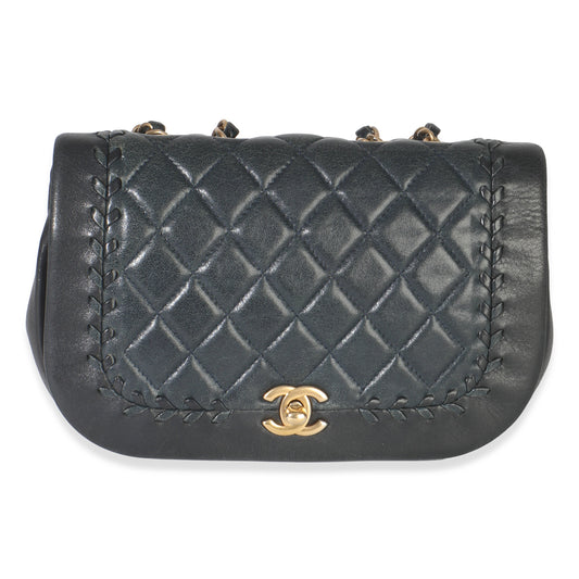 Chanel Black Quilted Lambskin CC Braided Saddle Flap Bag
