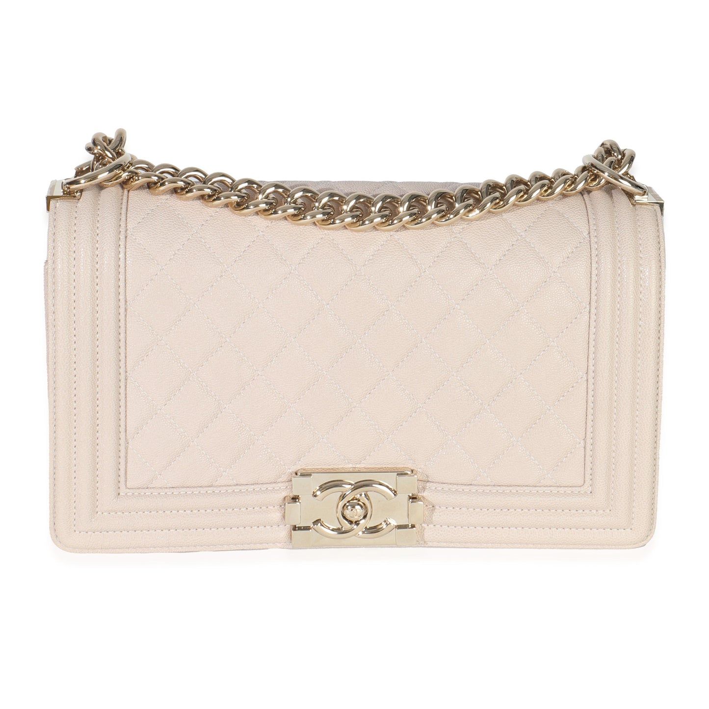 Chanel Beige Quilted Caviar Medium Boy Bag