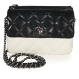 Chanel Black White Quilted Lambskin Front Pocket Chain Flap Bag