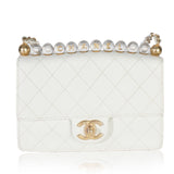 Chanel White Quilted Goatskin Small Chic Pearls Flap Bag