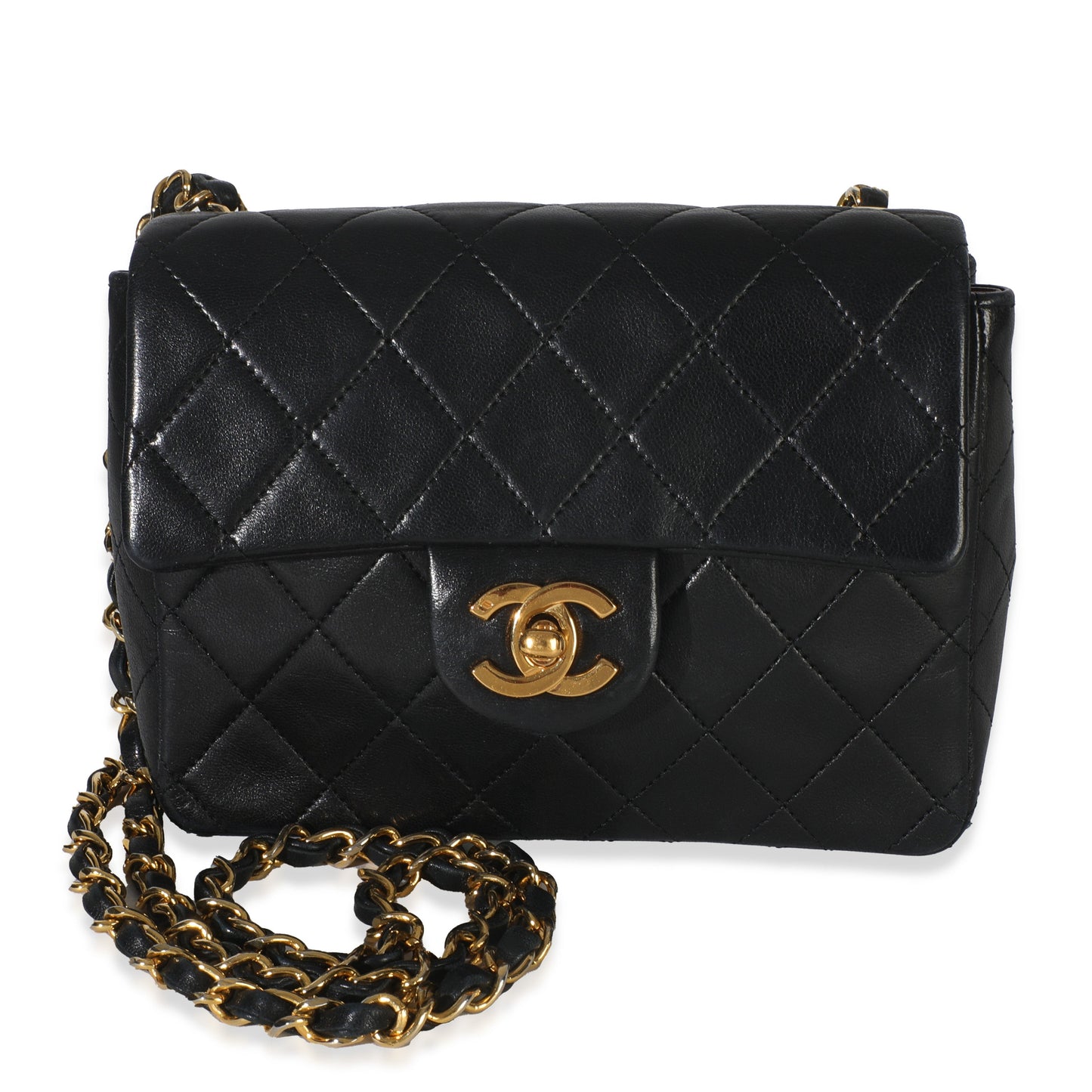 Chanel 24k  Black Quilted Lambskin Mini Square Flap Bag