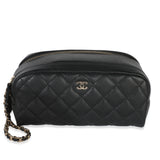 Chanel Black Quilted Caviar Toiletry Case With Chain