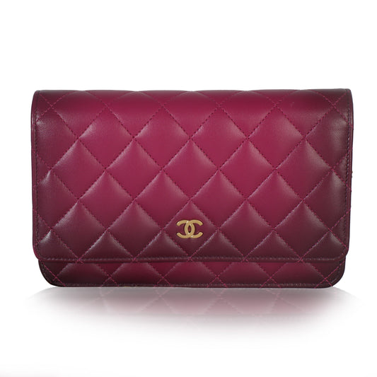 Chanel Dark Pink Ombre Quilted Lambskin Classic Wallet On Chain