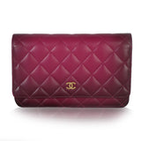 Chanel Dark Pink Ombre Quilted Lambskin Classic Wallet On Chain