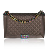 Chanel Purple Iridescent Quilted Goatskin New Medium Boy Bag
