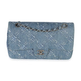 Chanel Blue Bleached Chain Printed Denim Medium Classic Double Flap Bag
