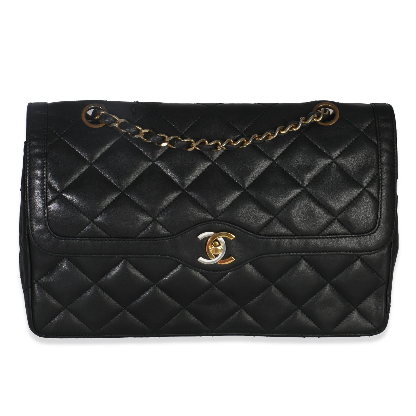 Chanel  Black Matelasse Lambskin Paris CC Double Chain Bag