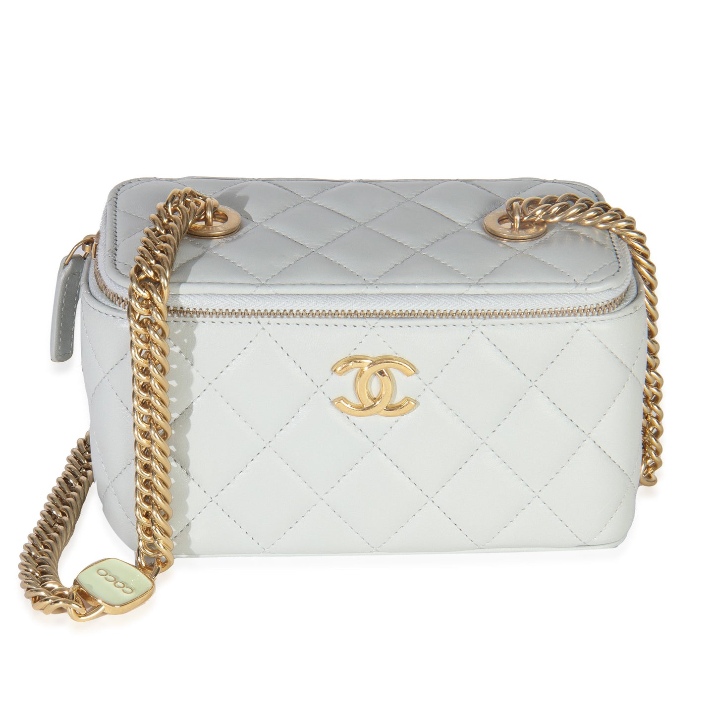 Chanel Grey Quilted Lambskin Coco Chain Vanity Case With Chain