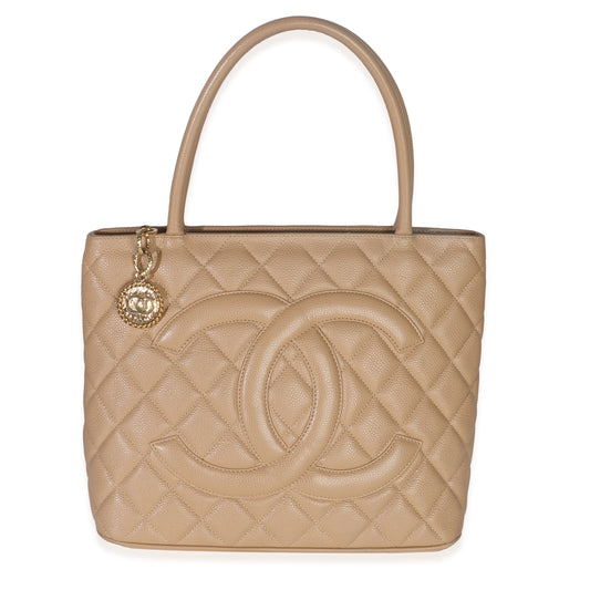 Chanel Beige Quilted Caviar Medallion Tote