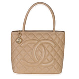 Chanel Beige Quilted Caviar Medallion Tote
