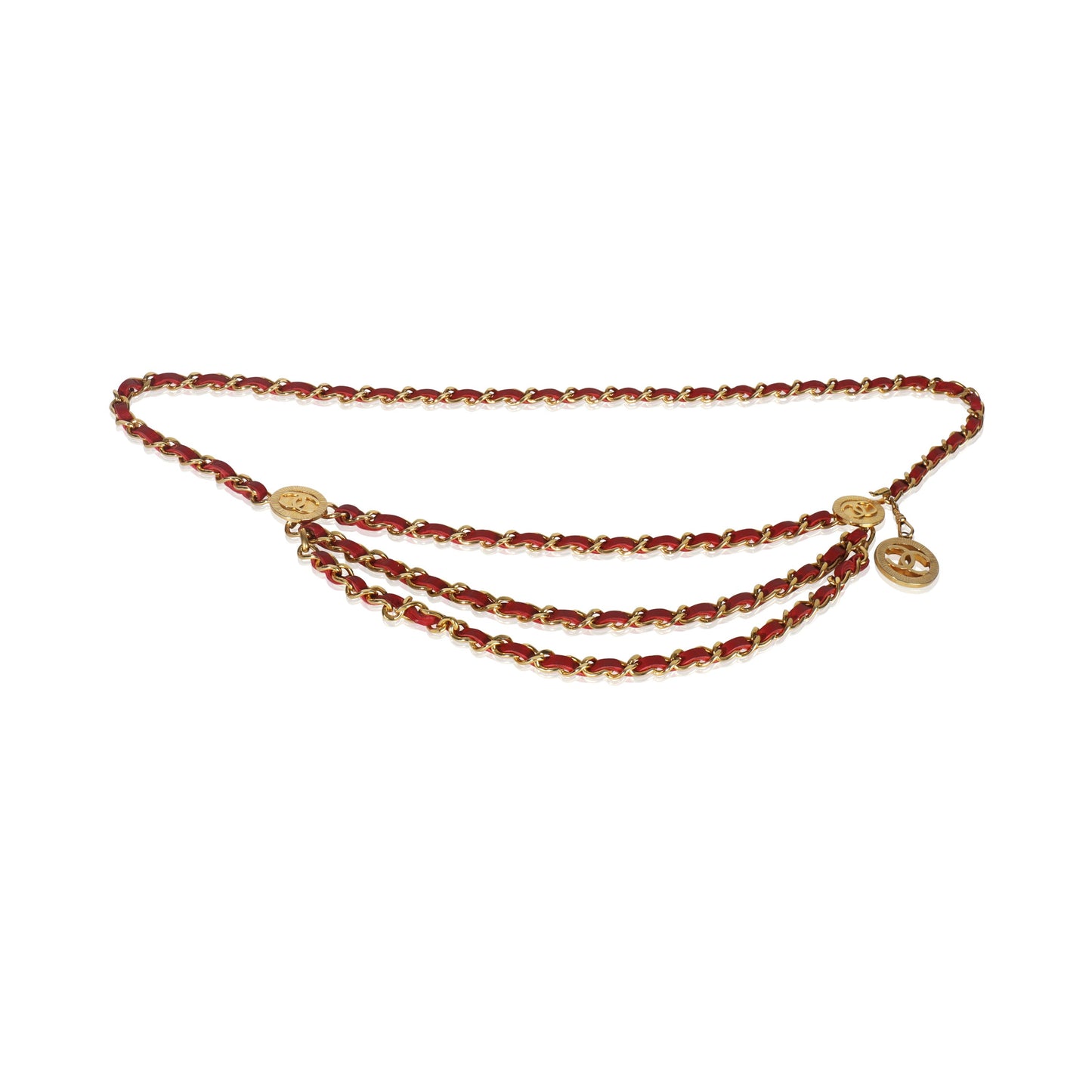Chanel Gold-Plated   1984 Red Leather Belt