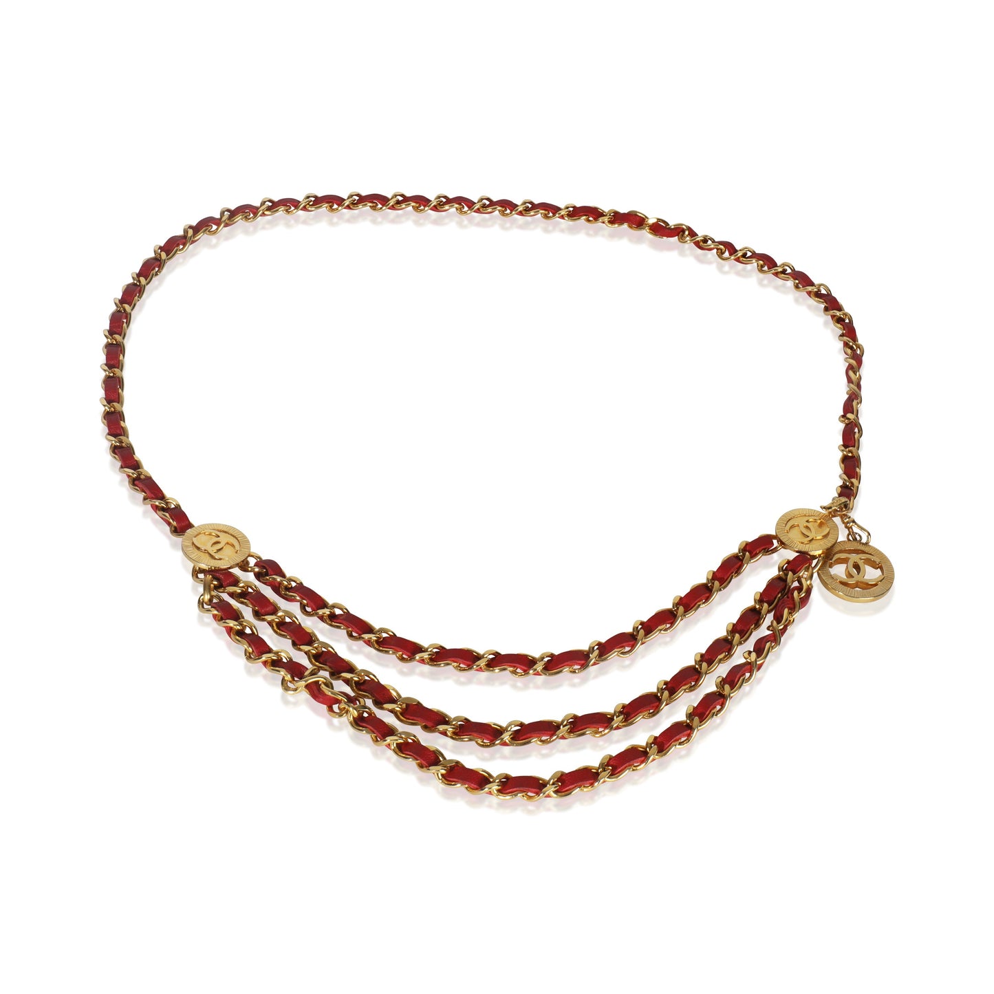 Chanel Gold-Plated   1984 Red Leather Belt