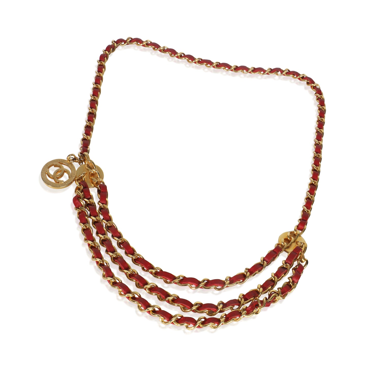 Chanel Gold-Plated   1984 Red Leather Belt