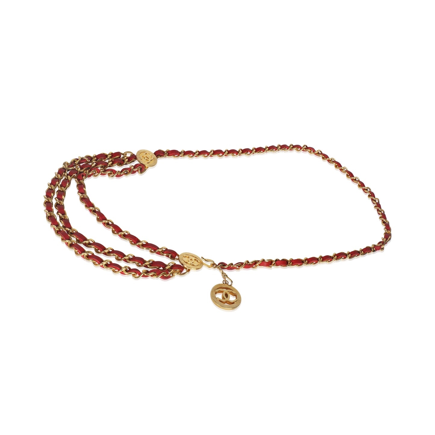 Chanel Gold-Plated   1984 Red Leather Belt