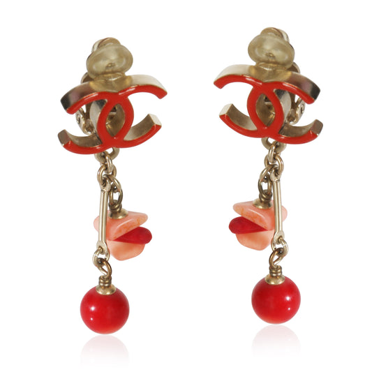 Chanel Gold-Plated  2011 Red Enamel CC Earrings