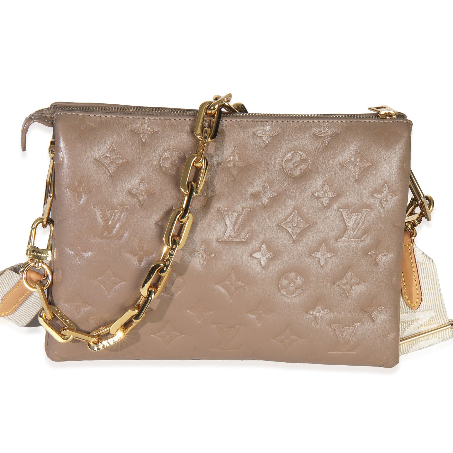 Louis Vuitton Taupe Monogram Embossed Lambskin Coussin PM