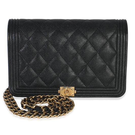 Chanel Black Quilted Caviar Boy Wallet On Chain