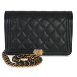 Chanel Black Quilted Caviar Boy Wallet On Chain