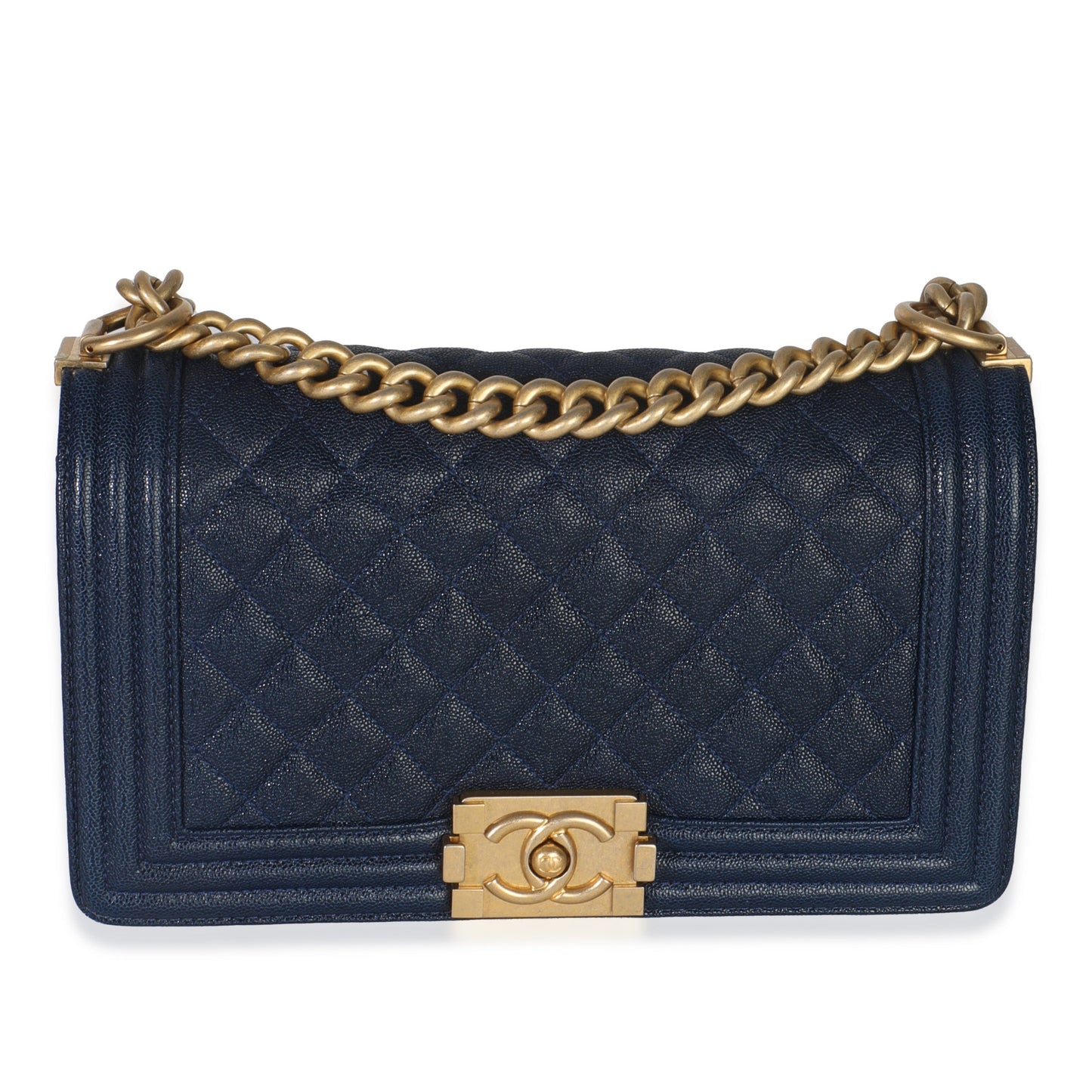 Chanel Navy Quilted Caviar Old Medium Boy Bag