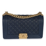 Chanel Navy Quilted Caviar Old Medium Boy Bag