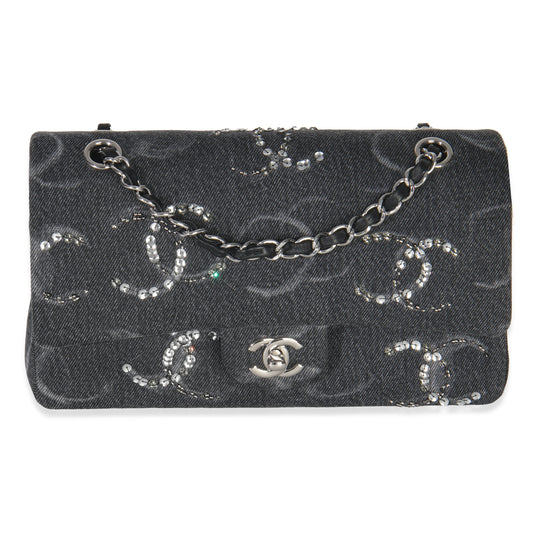 Chanel Black Denim Sequin CC Medium Classic Double Flap Bag