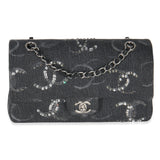 Chanel Black Denim Sequin CC Medium Classic Double Flap Bag