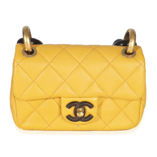 Chanel Yellow Quilted Lambskin Wenge Wood Mini Flap Bag