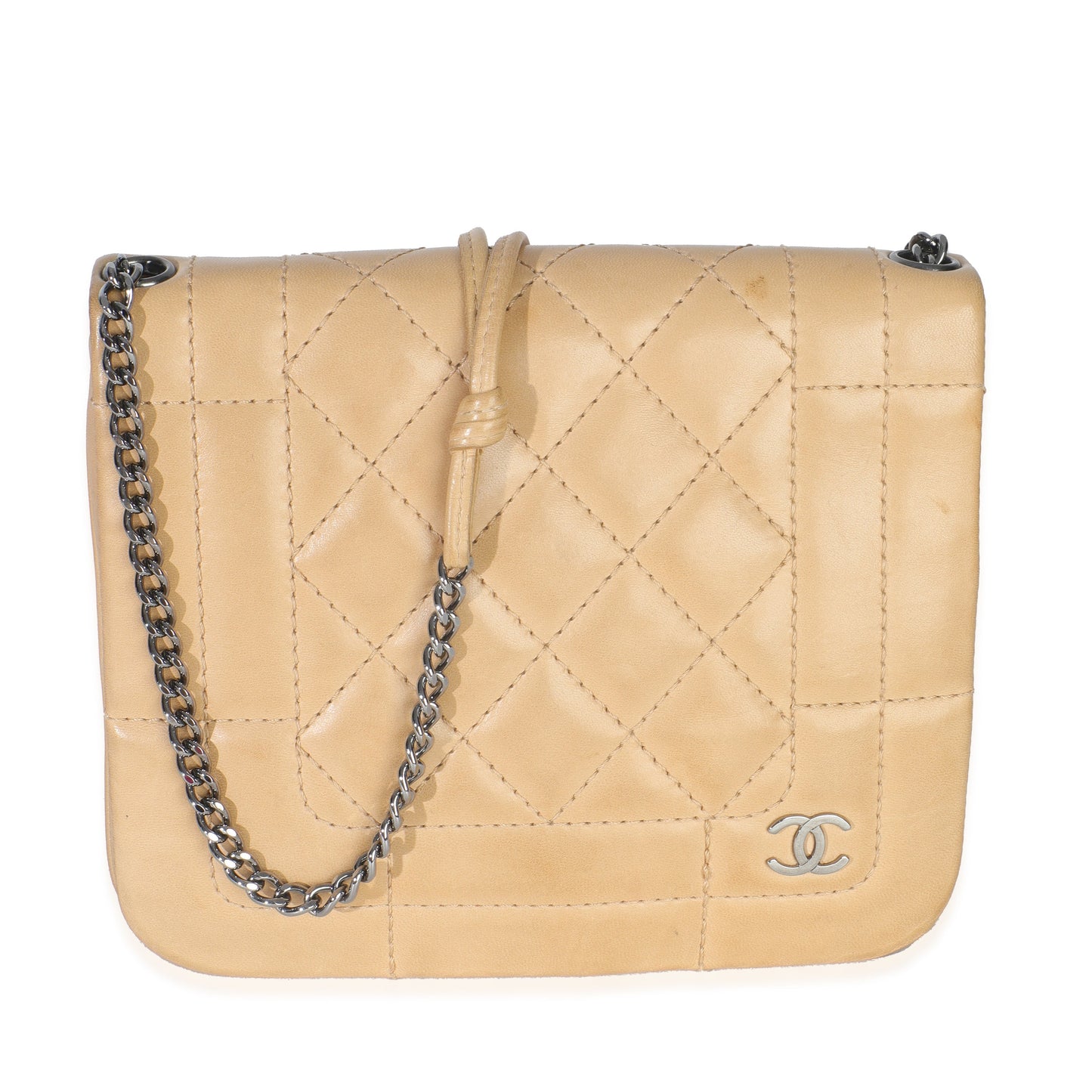 Chanel  Beige Quilted Lambskin Square CC Flap Bag