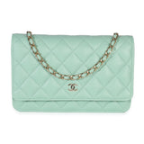 Chanel Light Green Quilted Caviar Classic Wallet On Chain
