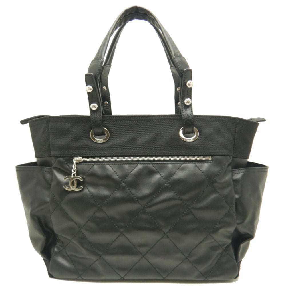 Chanel Paris Biarritz Tote GM Canvas x Leather Black