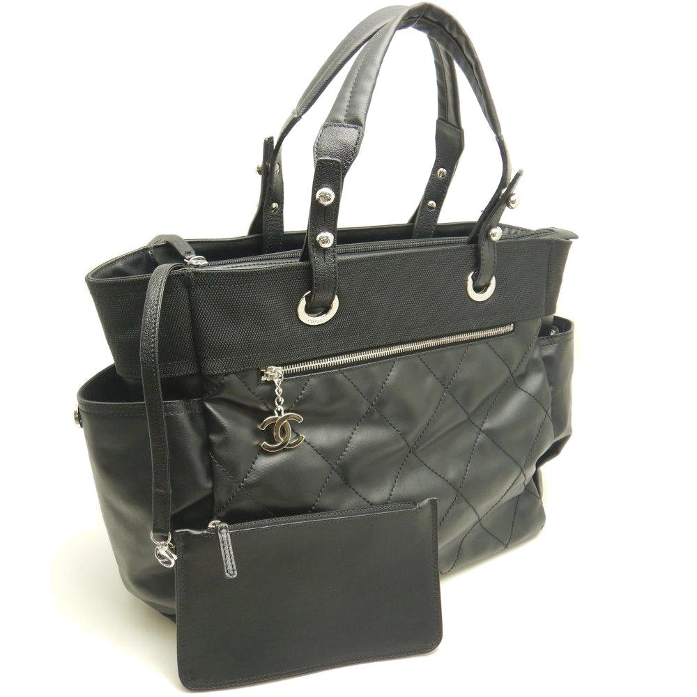 Chanel Paris Biarritz Tote GM Canvas x Leather Black