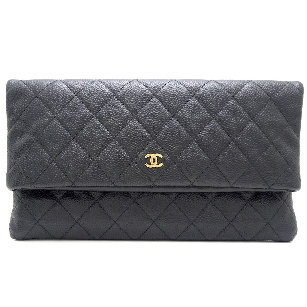 Chanel Clutch Bag Matelasse Caviar Skin Black