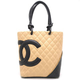 Chanel Cambon Line Tote Bag Lambskin Beige Black