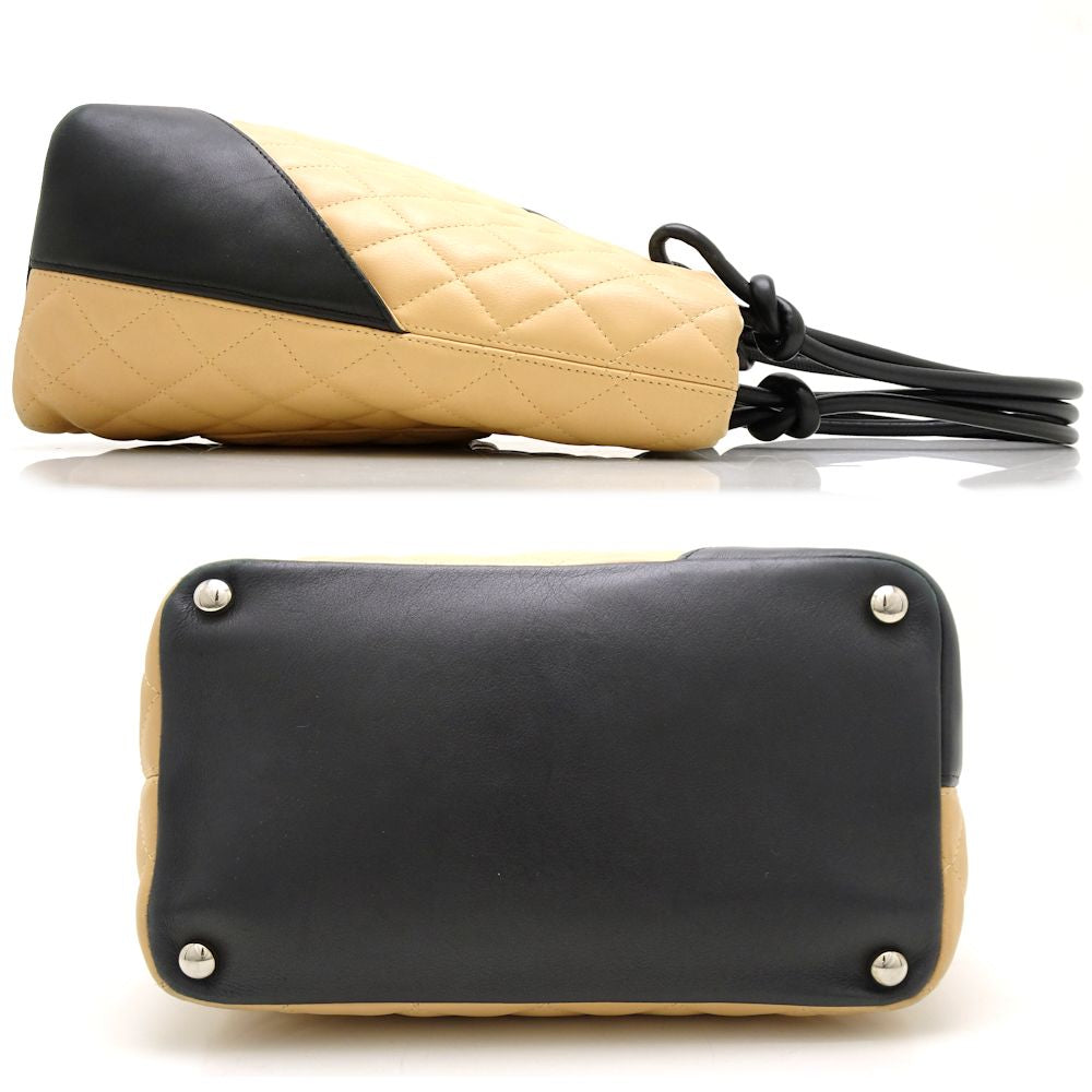 Chanel Cambon Line Tote Bag Lambskin Beige Black