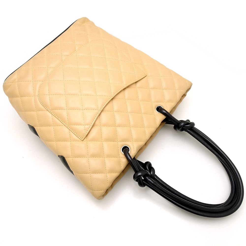 Chanel Cambon Line Tote Bag Lambskin Beige Black