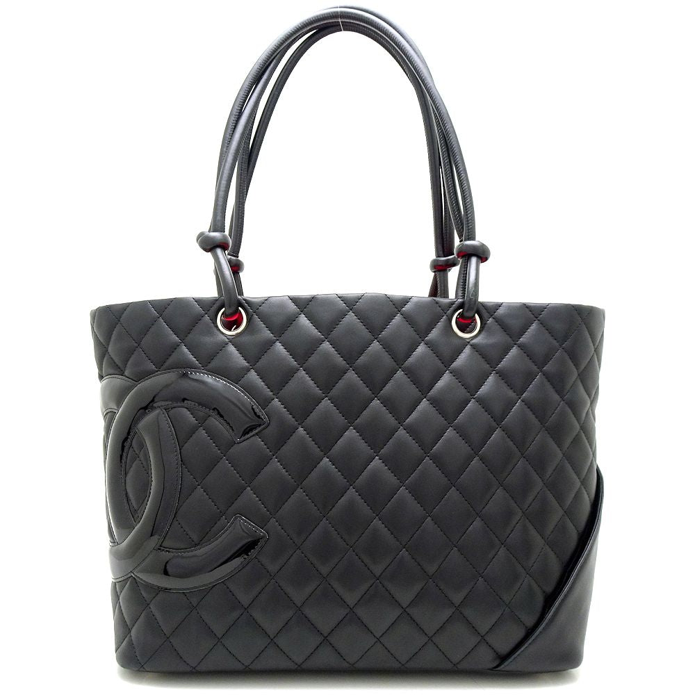 Chanel Large Tote Bag Cambon Line Calf x Patent Leather Black