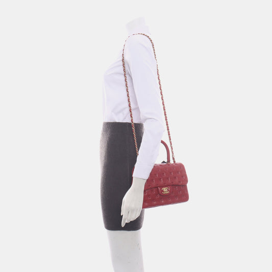Chanel Paris-Rome Cross Stitch Mini Coco Handle Red Lambskin Crossbody Bag, 2017
