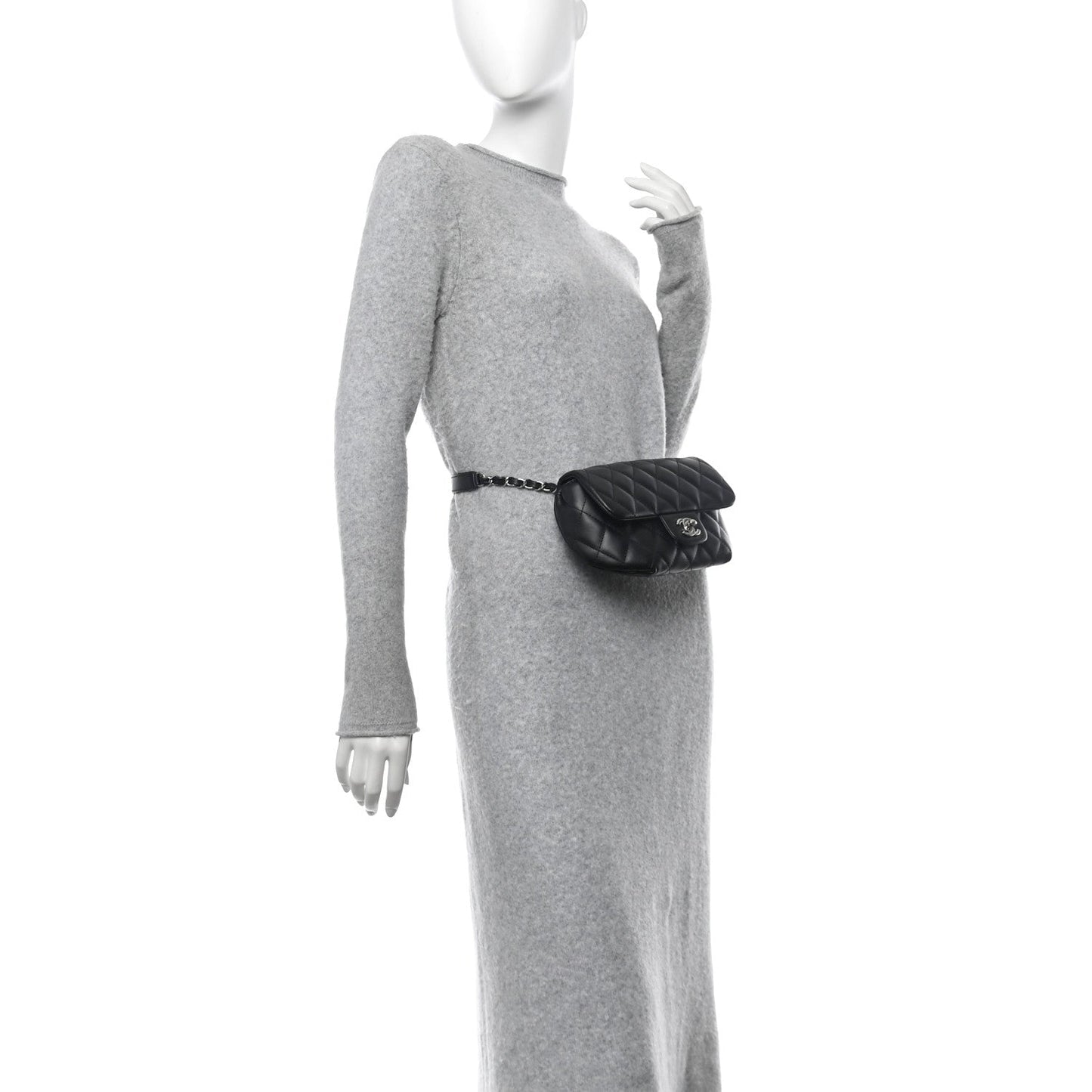 Amelia Calfskin Quilted CC Uniform Flap Belt Bag Black