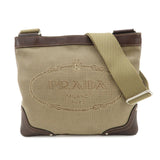 PRADA Logo Jacquard Leather Shoulder Bag Beige Brown BT0537
