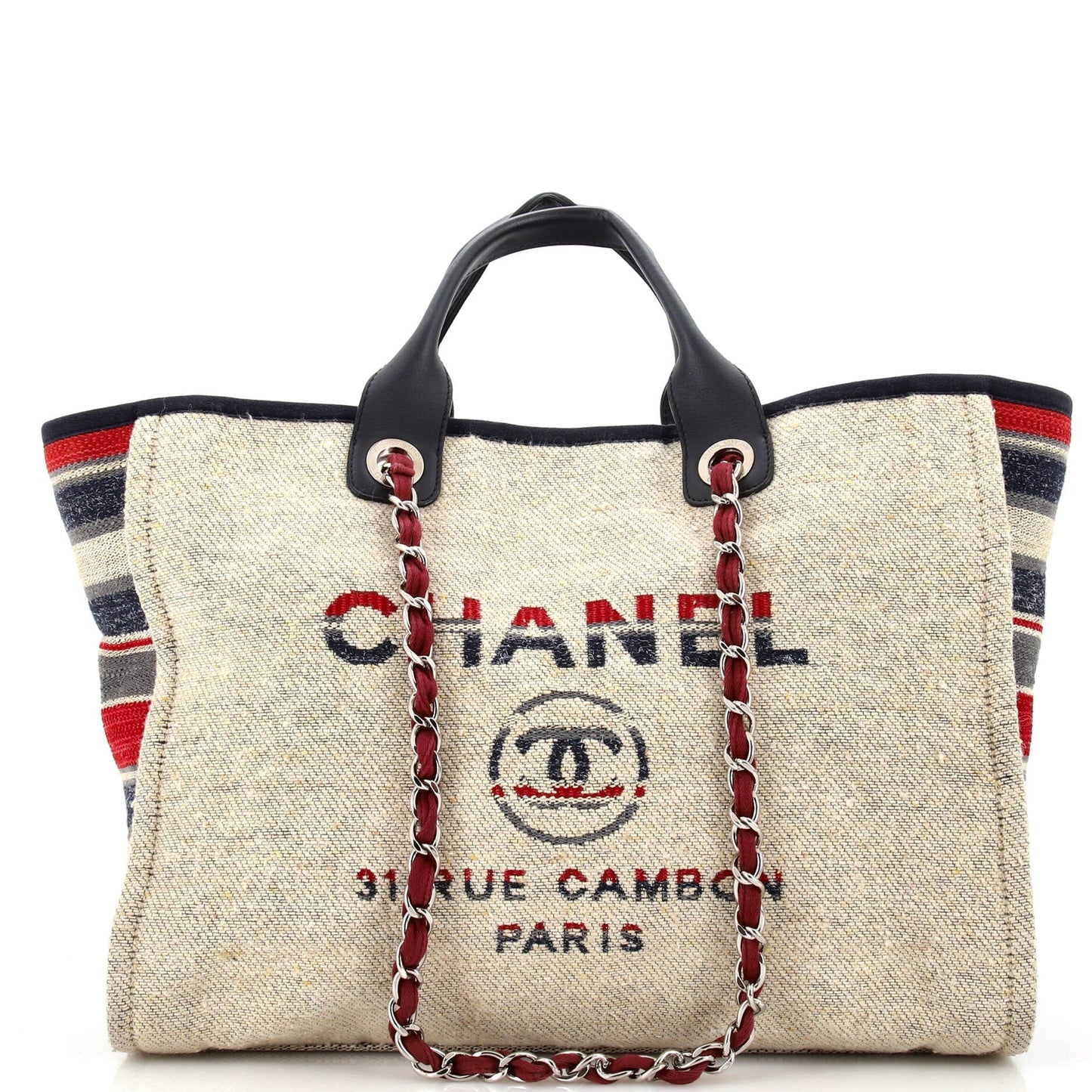CHANEL Deauville Tote Canvas with Striped Detail Medium